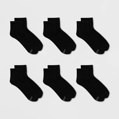 Fruit of the Loom All Day Comfort Cushioned Ankle Socks, Women, 4-10, Black (6 ct)