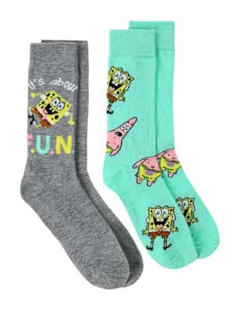 Young Mens Licensed Crew Socks 2-Pairs SpongeBob