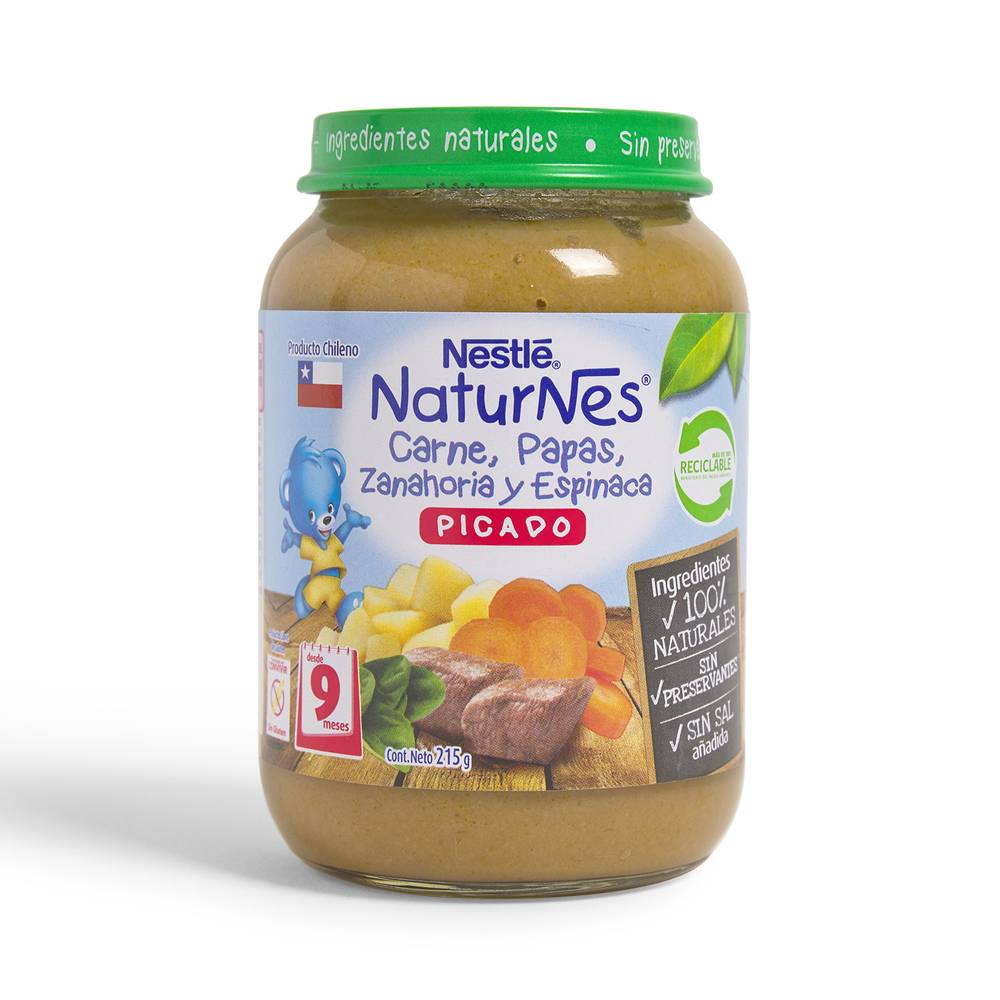 Nestlé picado naturnes carne, papas, zanahoria y espinacas (frasco 215 g)