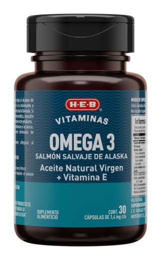 H-E-B · Omega 3 + aceite natural virgen + vitamina e cápsulas 1.4 g (420 g)