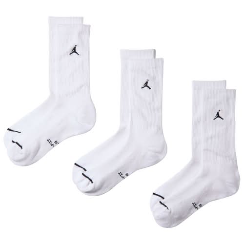 Jordan Mens Everyday 3 Pack Cushion Crew Socks - White/White Size M