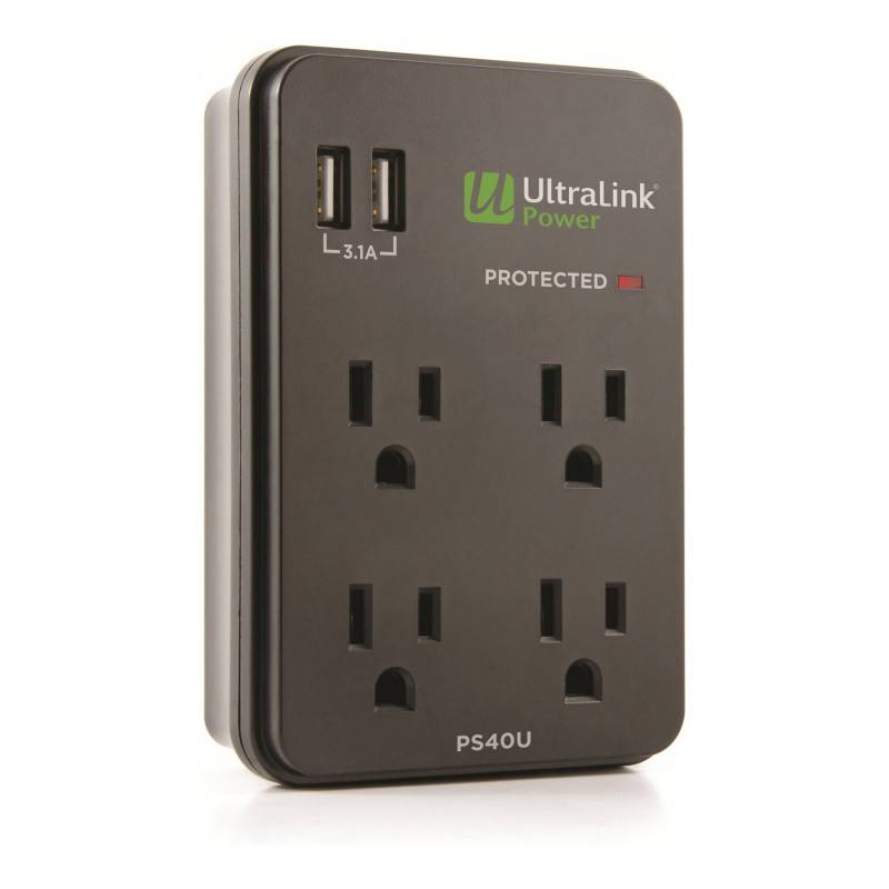 Ultralink Power 4 Outlet 2 Usb Surge Protector, Black