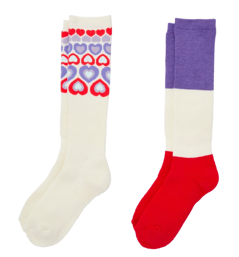 Northeast Outfitters Youth Wool Ski Socks 2-Pack (Cream Heart, XS)