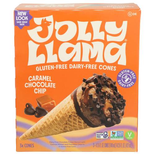 Jolly Llama Dairy-Free Gluten-Free Caramel Chocolate Chip Cones 3 Pack