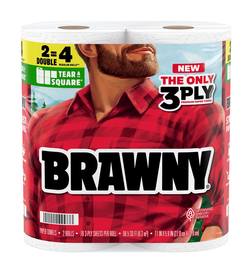 Brawny 3-Ply Tear a Square Paper Towel Rolls, 11x5.9 in (2 ct)