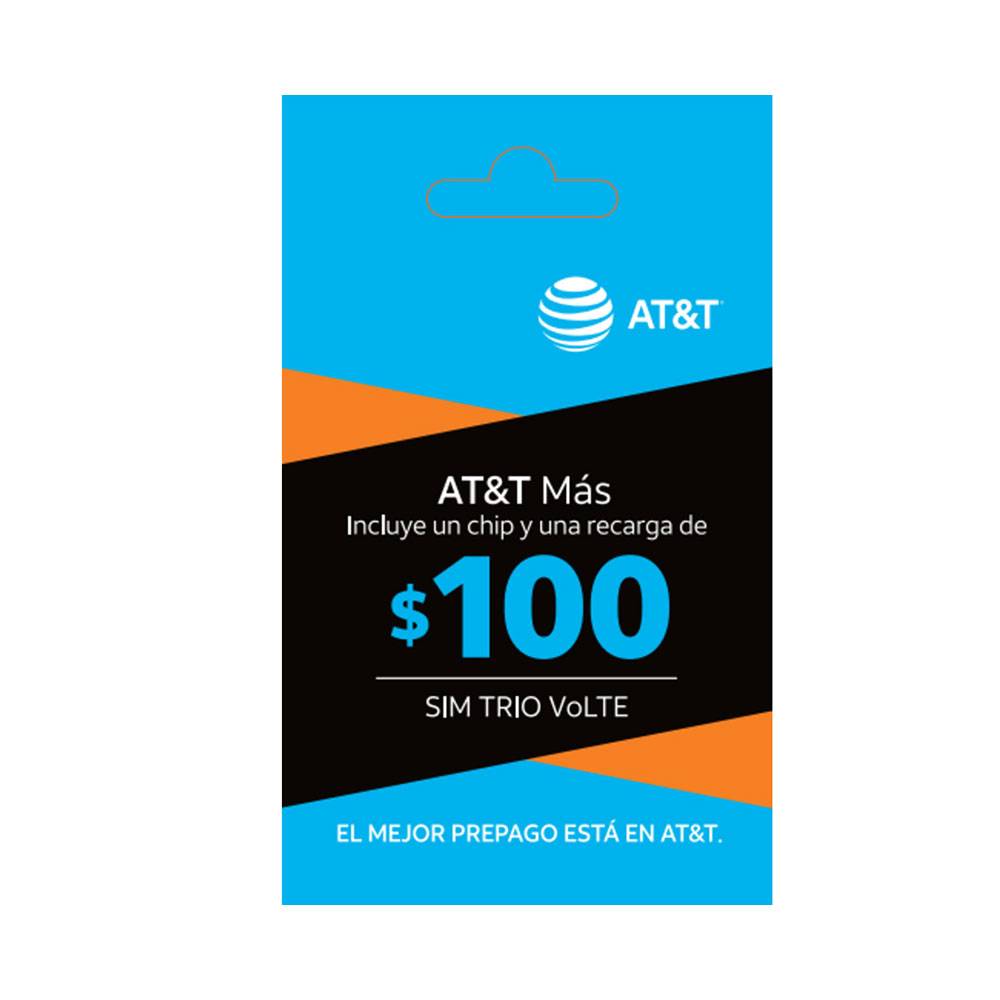 AT&T · Sim card + recarga de 100 dólares