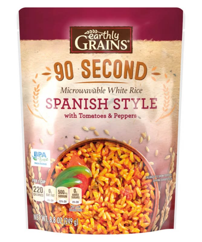 Earthly Grains Microwavable White Rice, Spanish Style (8.8 oz)