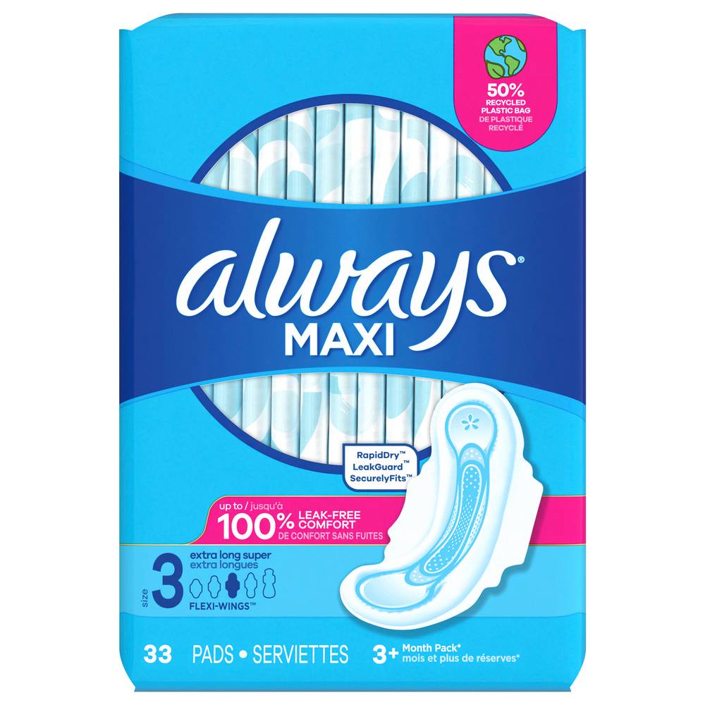 Always Maxi Size 3 Extra Long Super Flexi-Wings Pads (136.08 g)