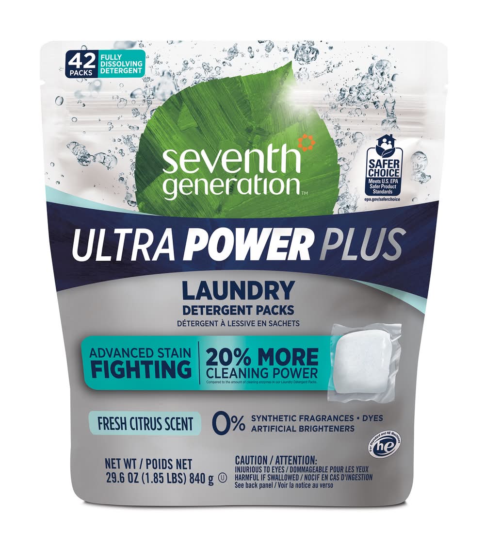 Seventh Generation Ultra Power Plus Laundry Detergent packs Fresh Citrus Scent (1.85 lbs, 42 ct)