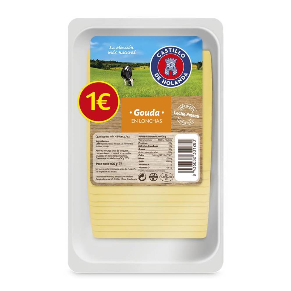 Queso Castillo De Holanda Gouda Lonchas 1€ 100Gr