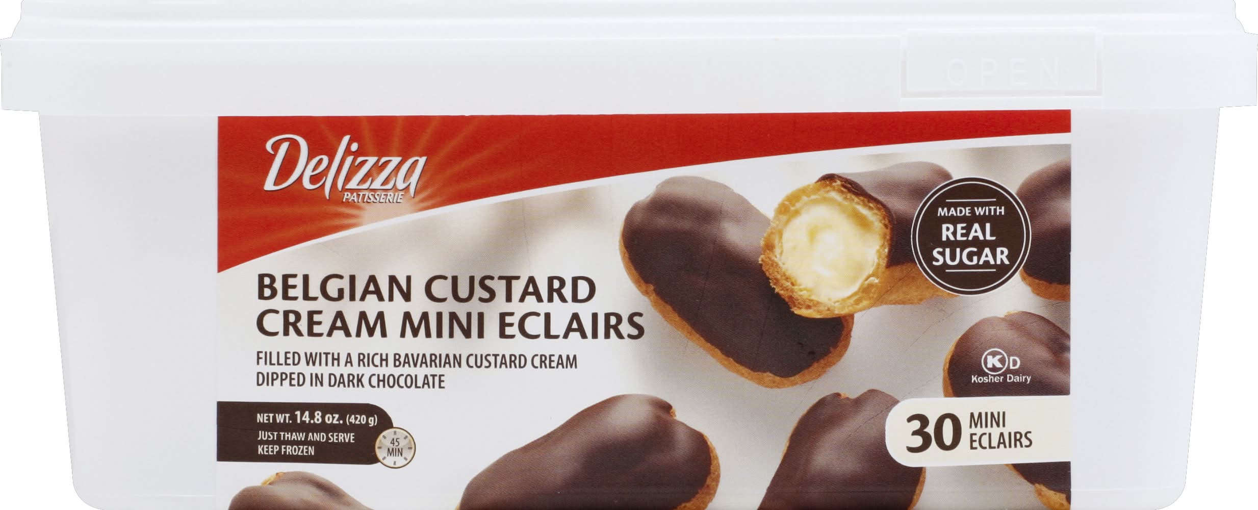 Delizza Patisserie Belgian Custard Cream Mini Eclairs (14.8 oz, 30 ct)