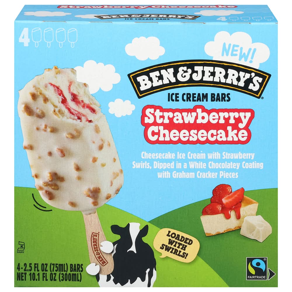 Ben & Jerry's Ice Cream Bars, Strawberry Cheesecake (4 x 2.5 fl oz)