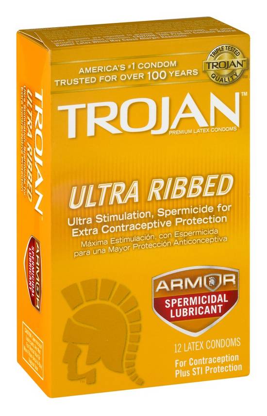 Trojan Ultra Ribbed Lubricated Latex Condoms (12 ct)