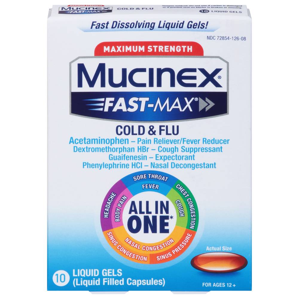 Mucinex Fast-Max Maximum Strength Cold & Flu 12 + (10 ct)