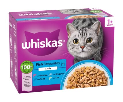 Whiskas Fish, Adult, Cat Food Pouches in Jelly (12 x 85g)