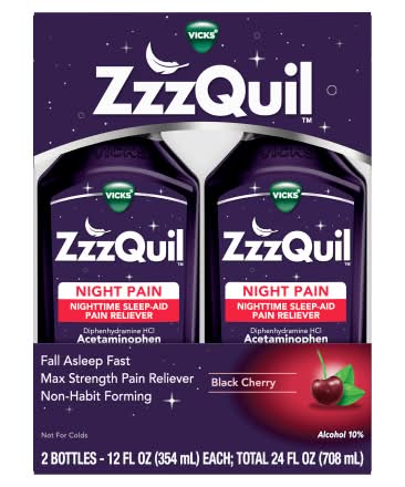 Vicks Zzzquil Nighttime Sleep-Aid/Pain Reliever, Black Cherry (12 fl oz, 2 ct)