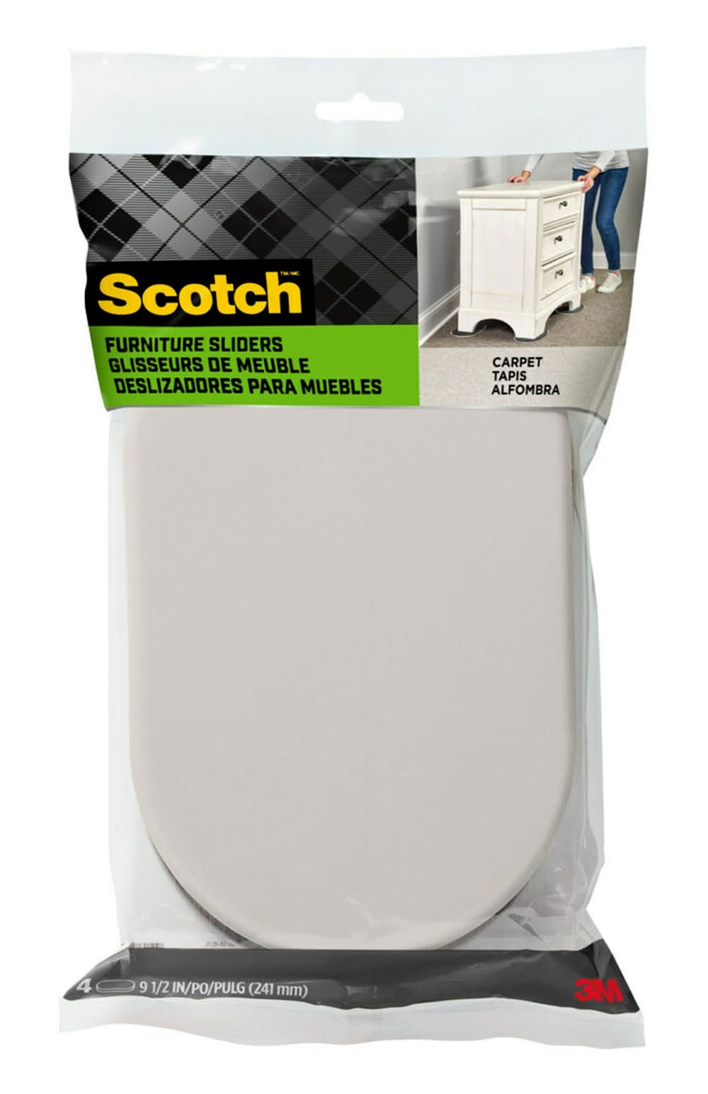 Scotch 4 -Pack 9-1/2 in Oval Plastic Carpet Furniture Slider