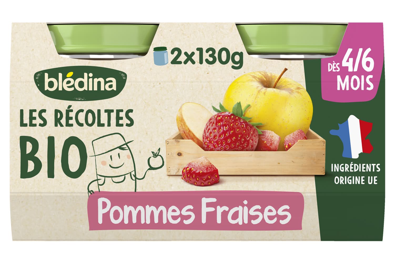 Blédina - Les recoltes bio pots pommes fraises 4/6 mois (260g)