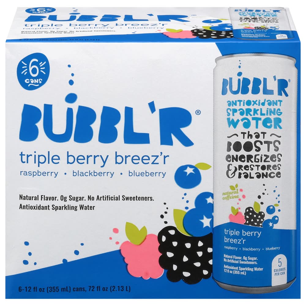 BUBBL'R Antioxidant Sparkling Water, Raspberry-Blackberry-Blueberry. (6 x 12 fl oz)