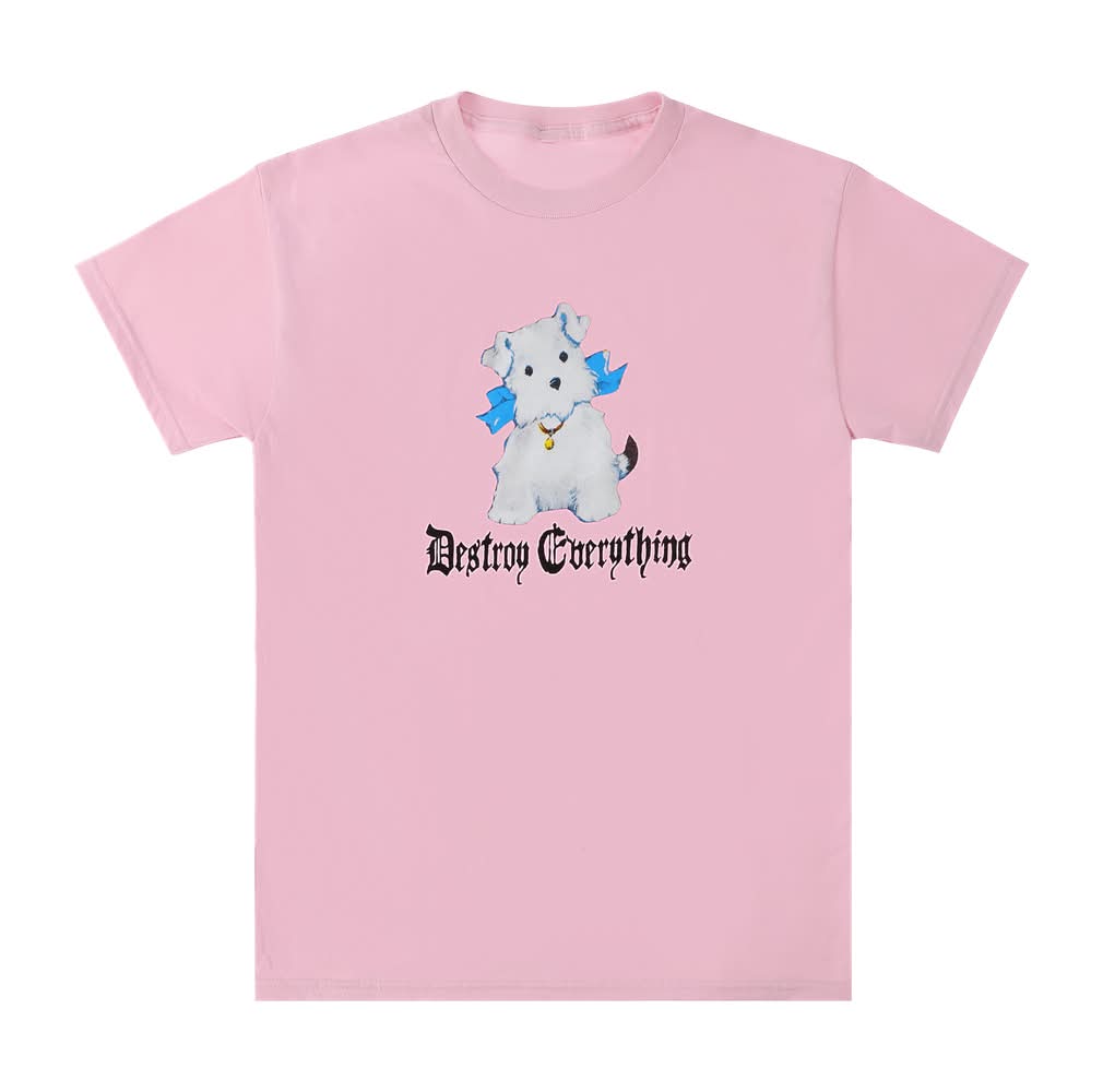 Puppy Destroy Everything Graphic Tee Large Ligth Pink