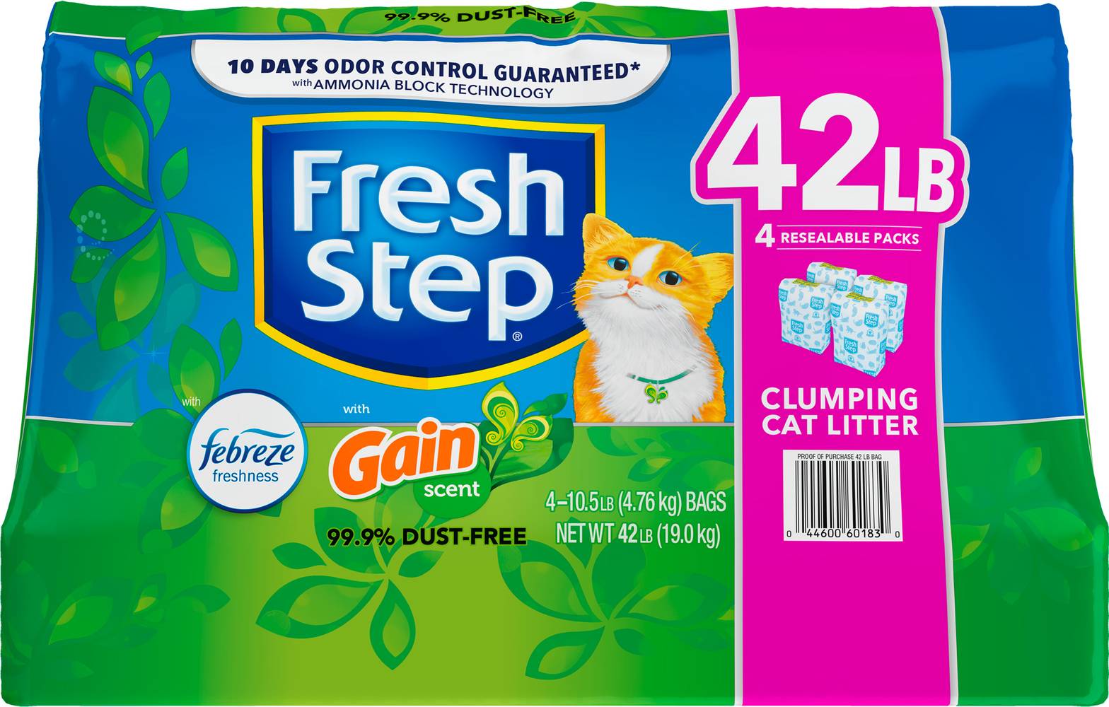 Fresh Step Gain Scent Clumping Cat Litter Febreze Freshness (10.5 lbs, 4 ct)