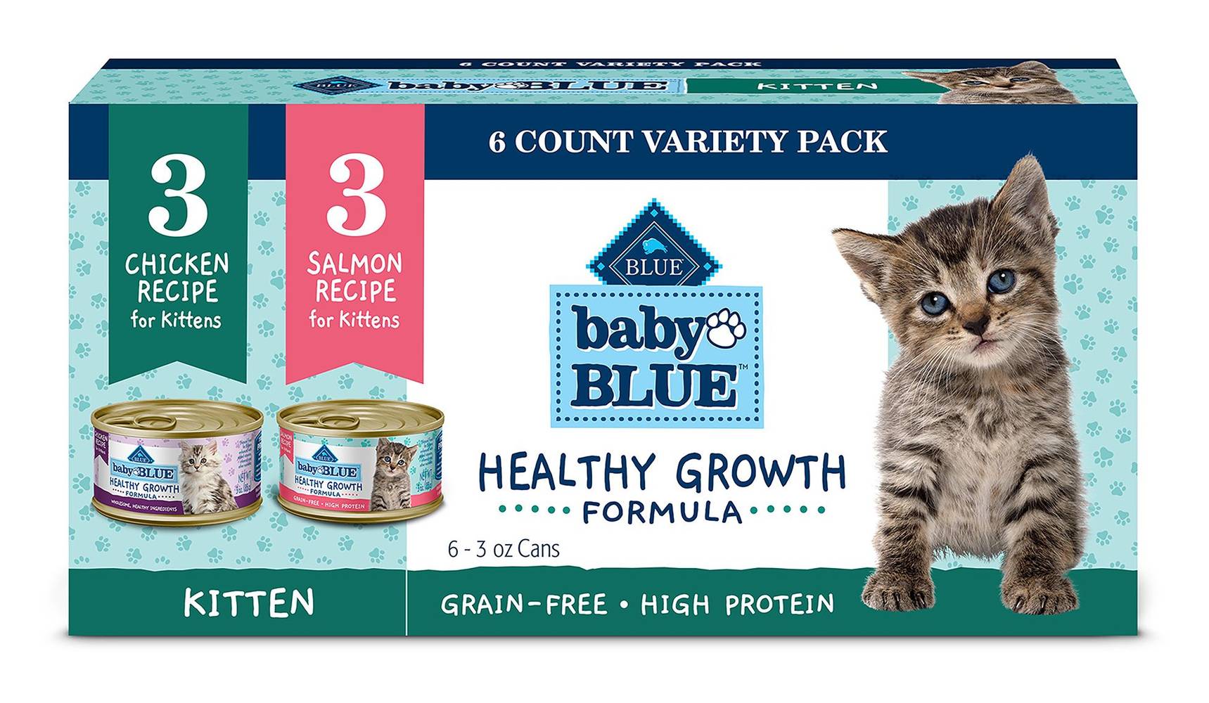 Blue Buffalo Wilderness High Protein Grain Free Natural Kitten Pate Wet Cat Food (85 g, 6 ct)