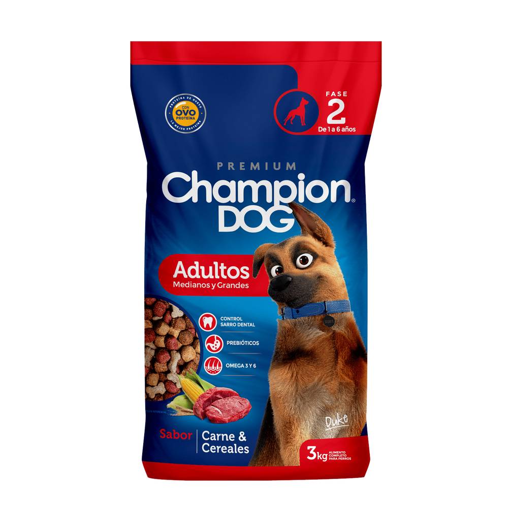 Champion dog alimento perro adulto sabor carne y cereales (bolsa 3 kg)