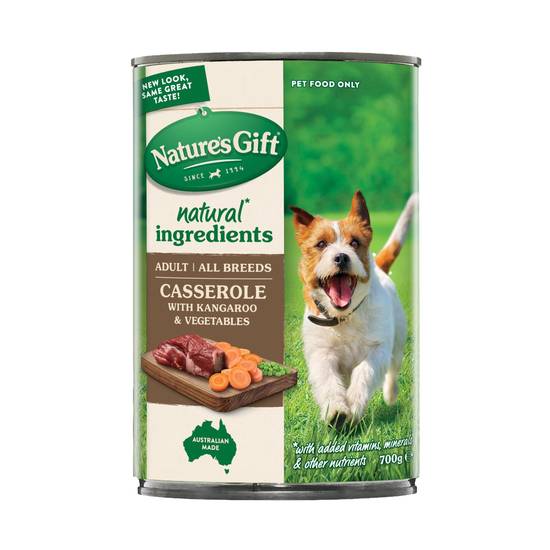 Nature's Gift Adult All Breeds Wet Dog Food Casserole Gravy Kangaroo & Vegetables 700g