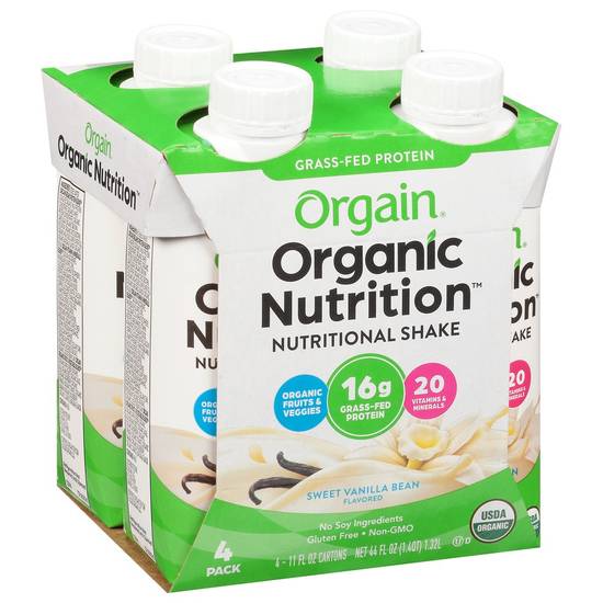 Orgain Organic Nutrition Sweet Vanilla Bean Nutritional Shake (4 pack, 11 fl oz)