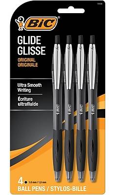 BIC Glide Retractable Ballpoint Pen, Medium Point, 1.0mm, Black Ink, 4/Pack (13938)