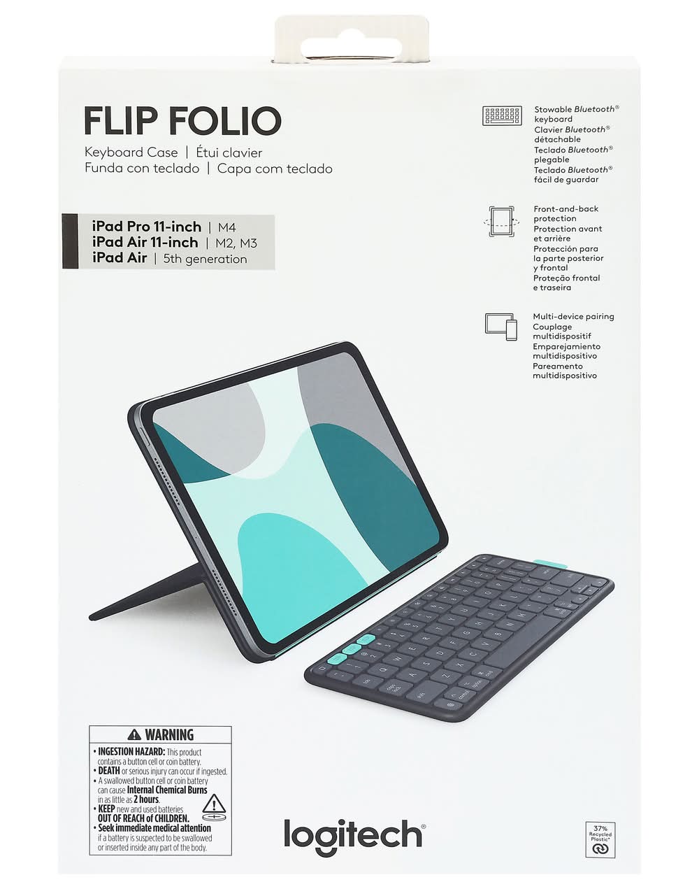 Logitech Flip Folio Keyboard Case For Ipad Pro, 11 in, Graphite
