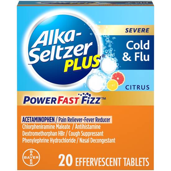 Alka-Seltzer Plus Severe Cold & Flu PowerFast Fizz Citrus Effervescent Tablets, 20ct