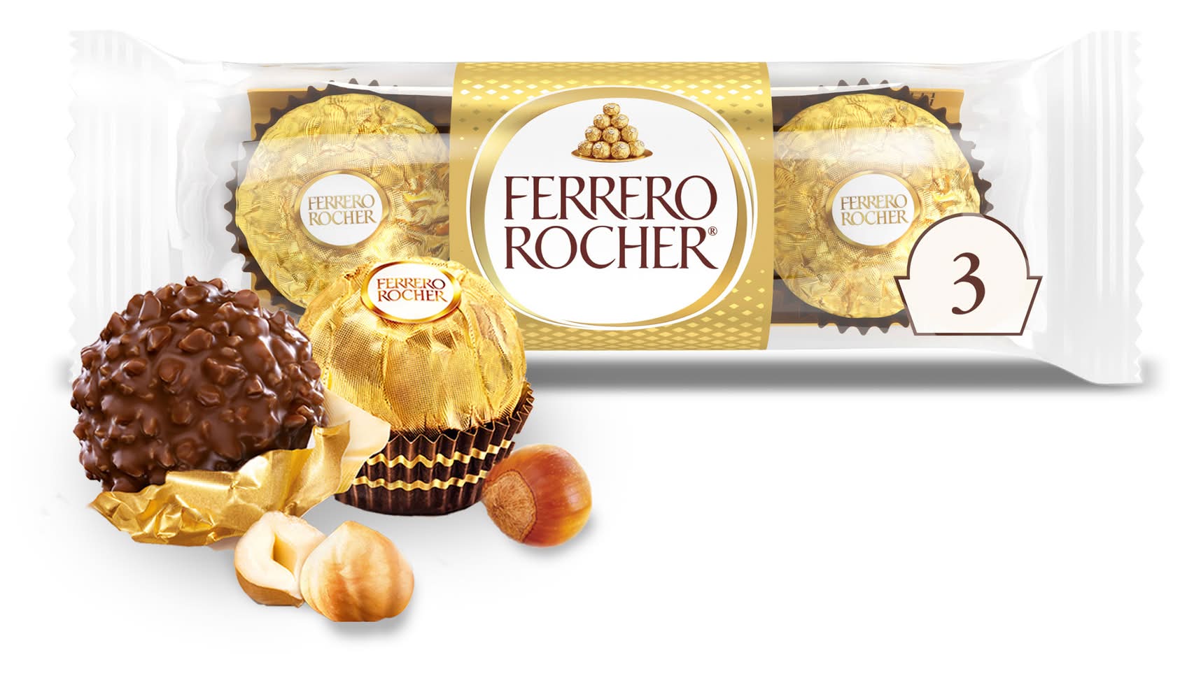Ferrero Rocher Fine Hazelnut Milk Chocolates (1.3 oz, 3 ct)