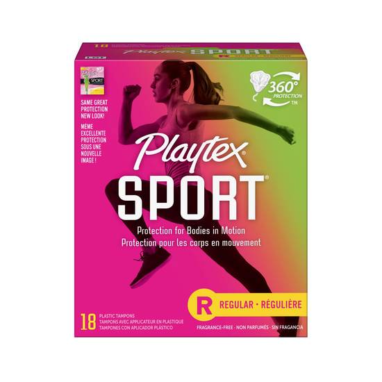 Playtex Sport Tampons, Unscented, Regular Absorbency, 18 CT