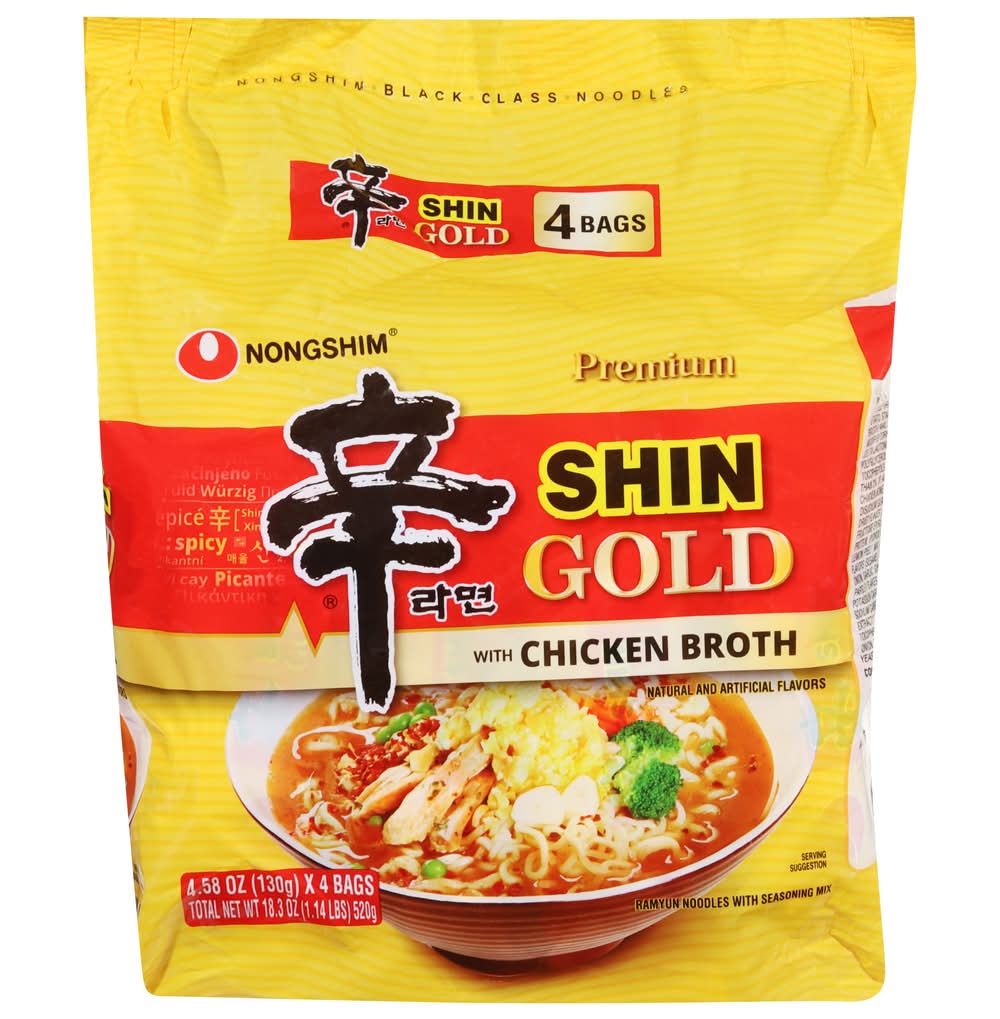 Nongshim Premium Shin Gold With Chicken Broth Ramyun Noodles With Seasoning Mix (4.58 oz, 4 ct)
