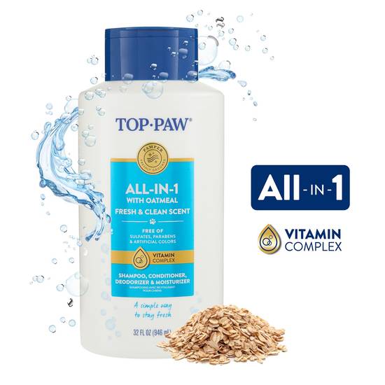 Top Paw® All-In-1 With Oatmeal Dog Shampoo, Conditioner, Deodorizer & Moisturizer - Fresh & Clean (Size: 32 Fl Oz)
