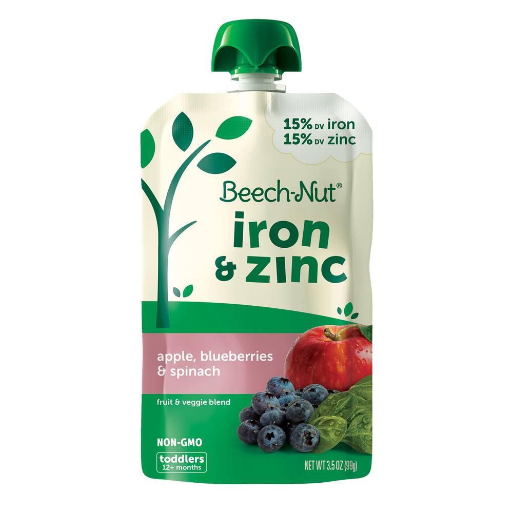 Beech-Nut Iron & Zinc Stage 4 Toddler Food Pouch, Apple Blueberry & Spinach (3.5 oz)