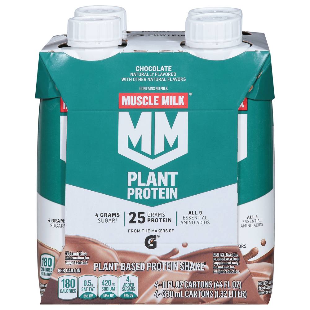 Muscle Milk Plant-Based Chocolate Protein Shake (4 pack, 11 fl oz)