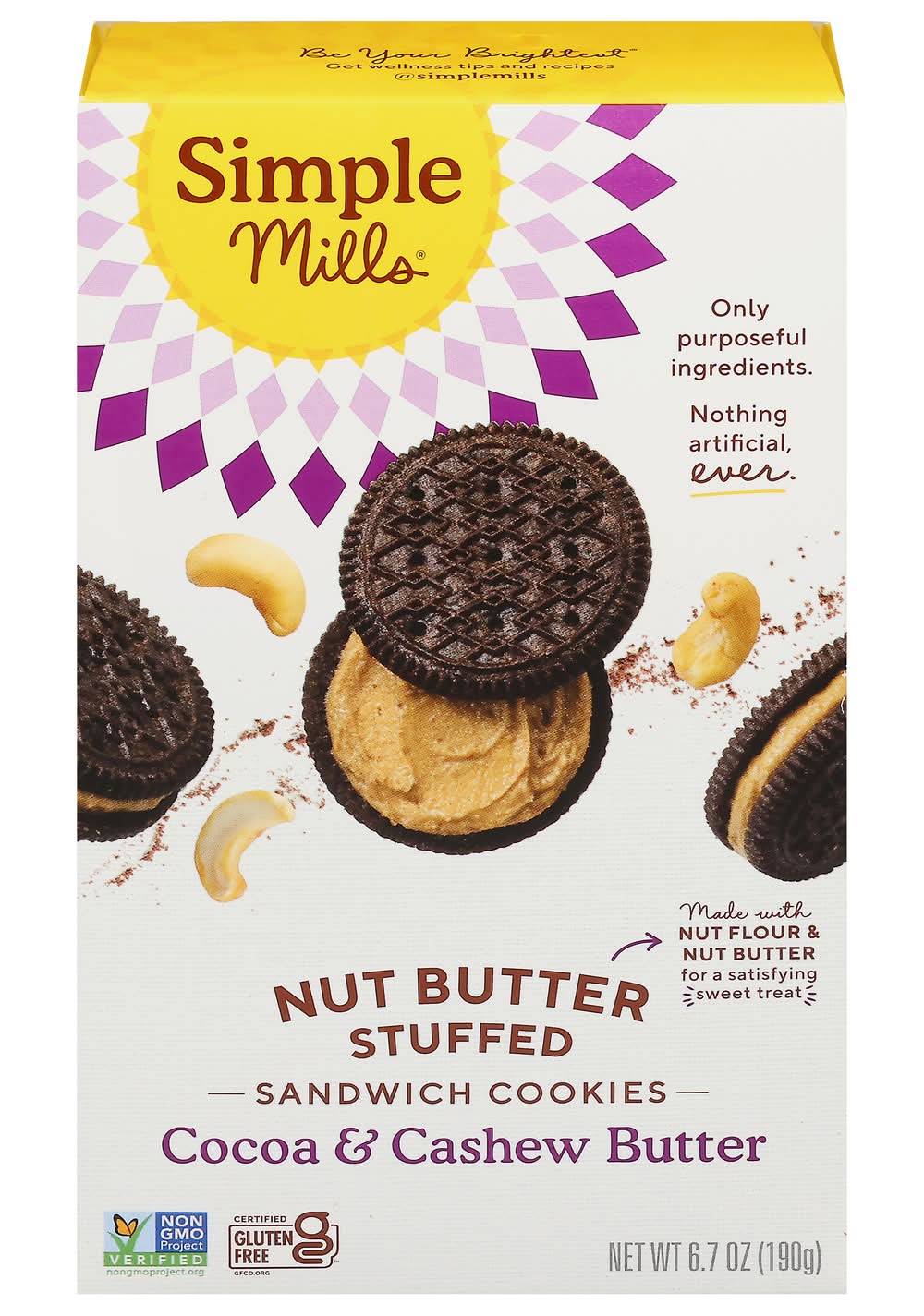 Simple Mills Stuffed Nut Butter Sandwich Cookies, Cocoa & Cashew Crème (6.7 oz)