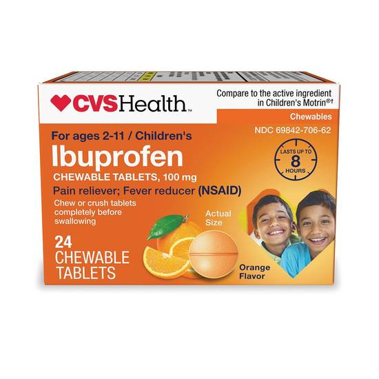 CVS Health Junior Strength Ibuprofen Orange Flavor Chewable Tablets 100 Mg