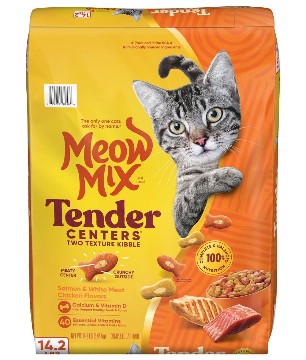 Meow Mix Tender Centers Two Texture Kibble Dry Complete Cat Food, Salmon & White Meat Chicken (14.2 lbs)