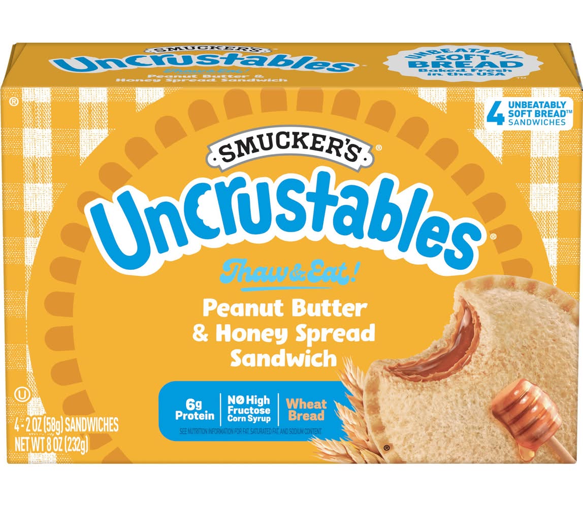 Smucker's Uncrustables Soft Breadsandwich, Peanut Butter & Honey Spread (4 x 2 oz)