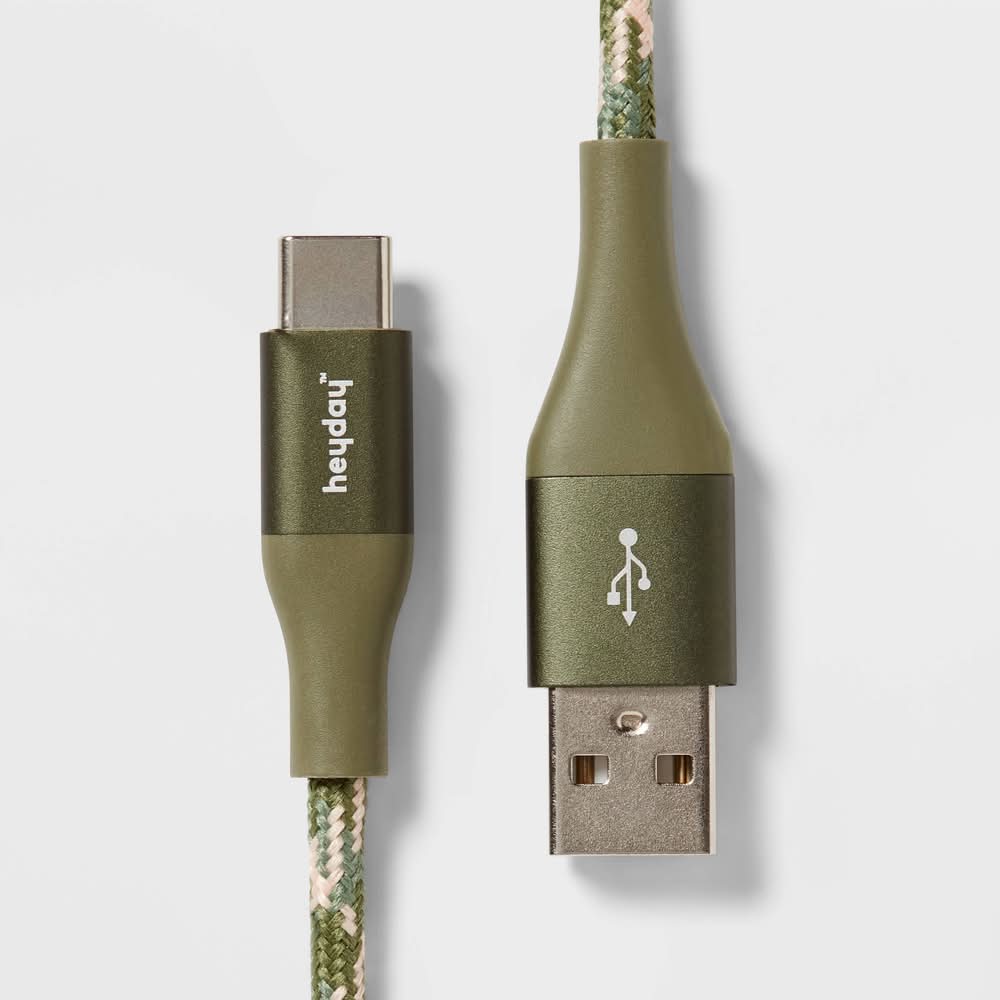 Heyday Usb-C To Usb-A Braided Cable, 6 ft, Olive