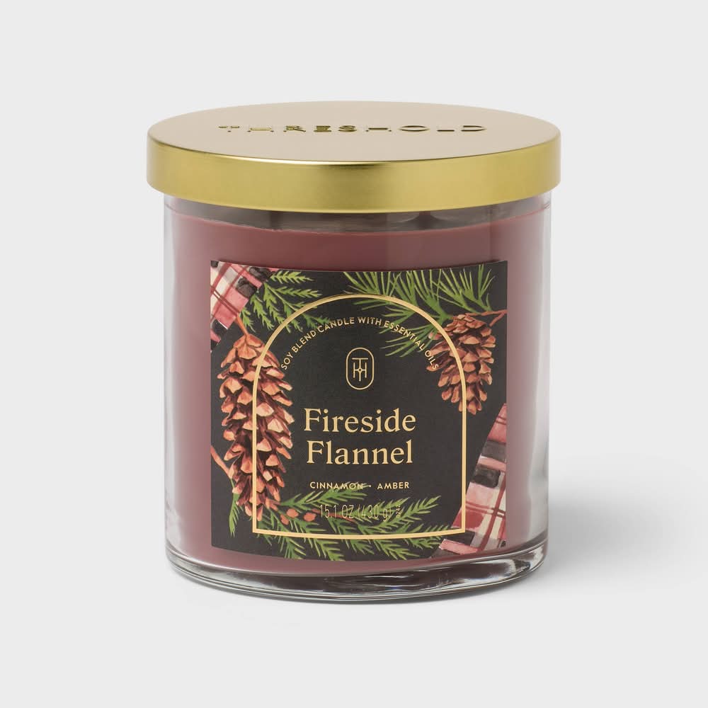 Threshold 2-Wick Lidded Glass Jar Candle, Cinnamon, Fireside Flannel (15.1 oz)