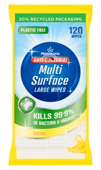 Morrisons Lemon, Large, Anti Bacterial Multi Surface Wipes (120 pack)