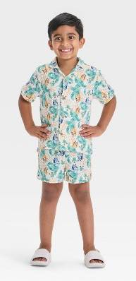 Toddler Boys' 2pc Bluey Woven Gauze Button-Up Top & Shorts Set - Ivory 2T
