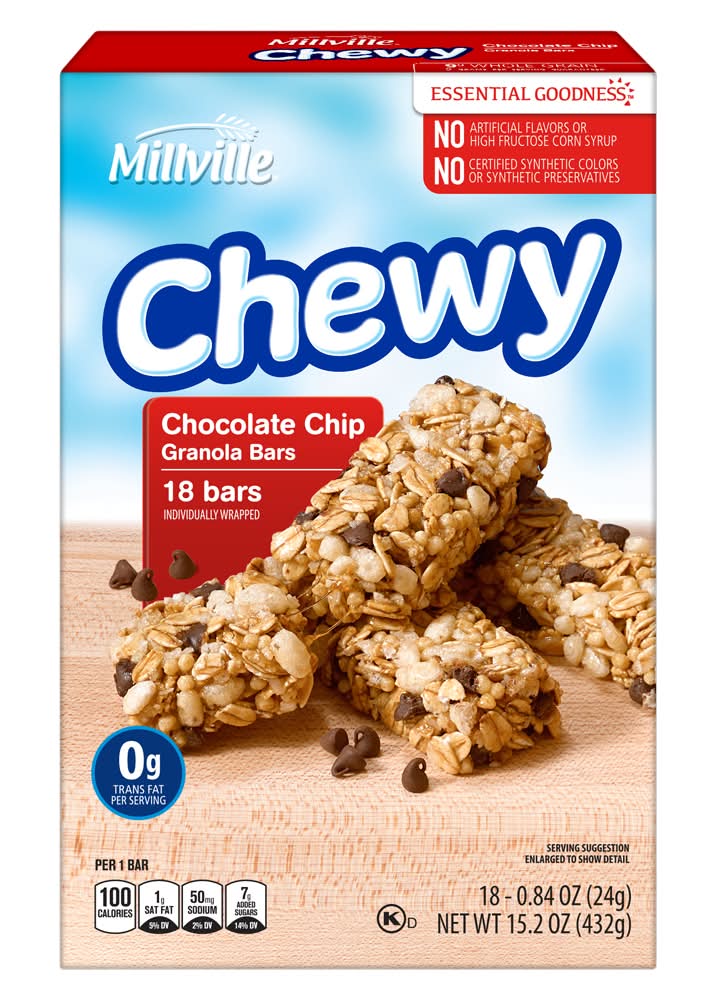 Millville Chewy Granola Bars, Chocolate Chip (18 x 0.84 oz)