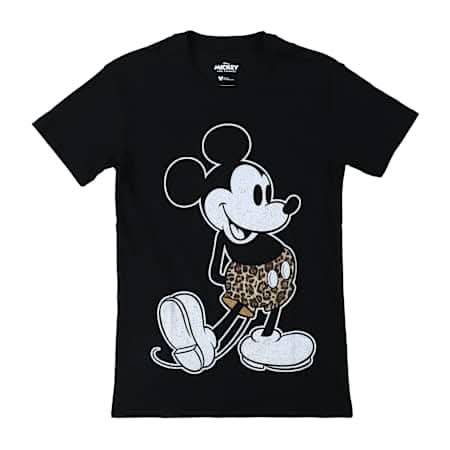 Disney Mickey And Friends Leopard Print Mickey Graphic Tee Large Black