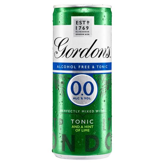 Gordon's 0.0% Alcohol Free Spirit and Tonic With a Hint Of Lime (250ml)