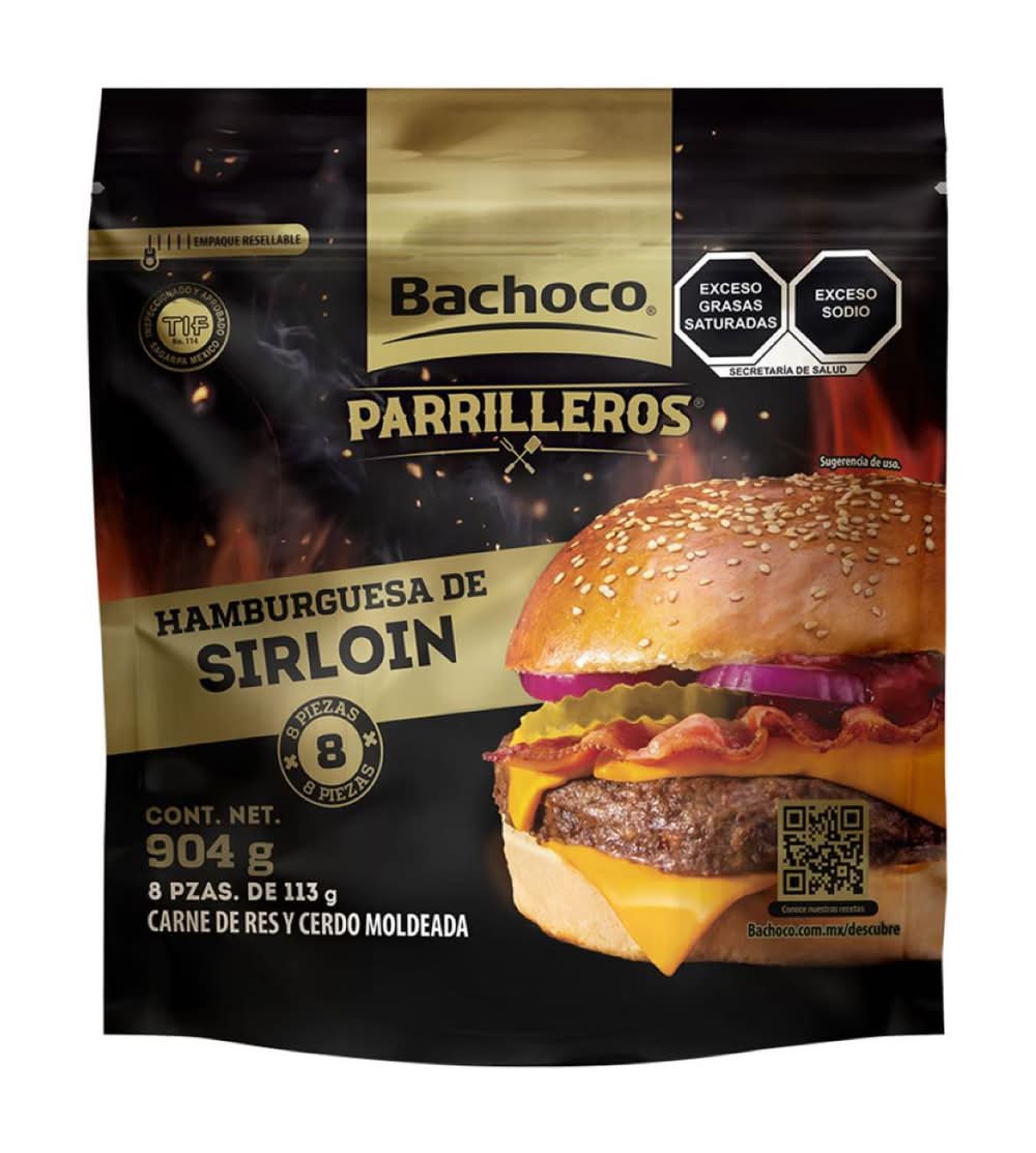 Bachoco · Parrilleros hamburguesa de sirlon carne de res y cerdo moldeada (8 x 113 g)